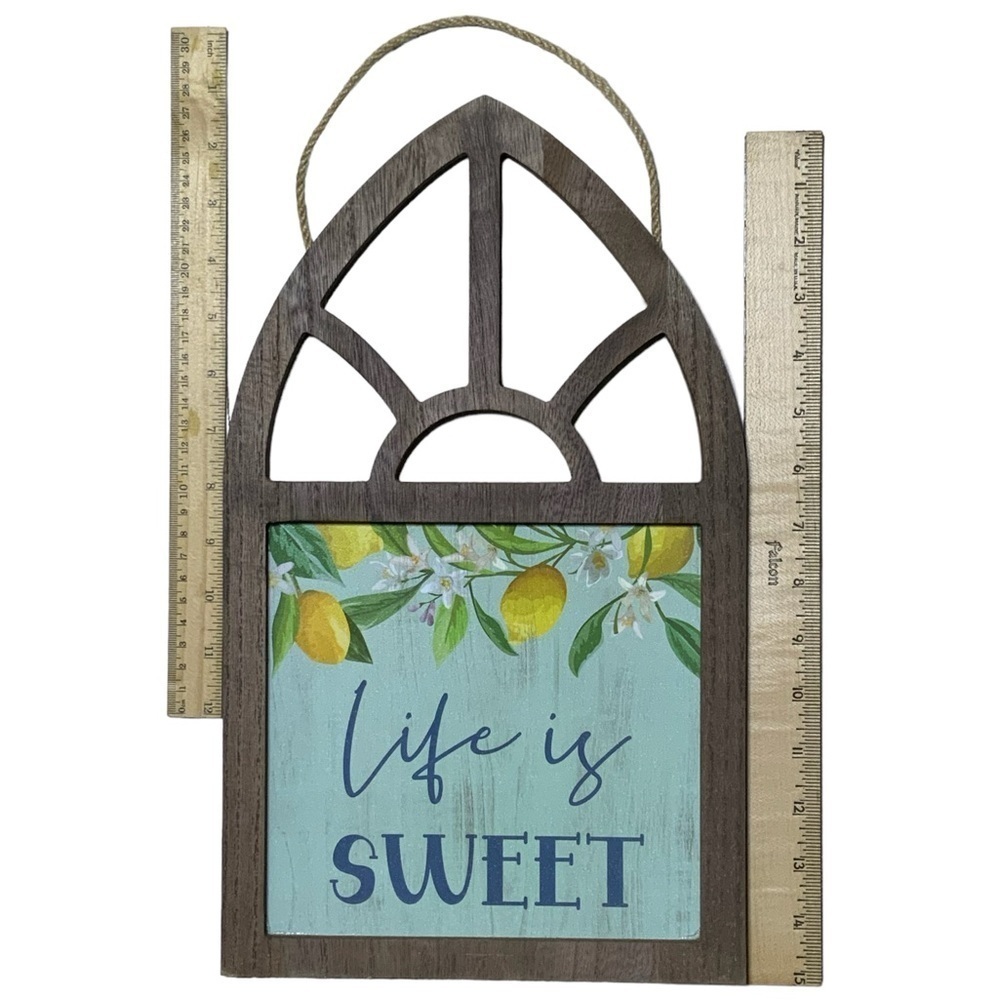 Wall Hanging Lemons Life is Sweet Wood Shabby Chic Farmhouse 17.5 in Multi Blue - Picture 7 of 16